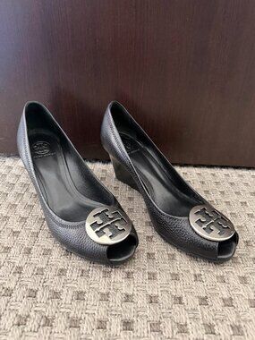 Tory Burch Peep-Toe Wedges "Sally"